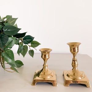 set of 2 brass candle stick holders